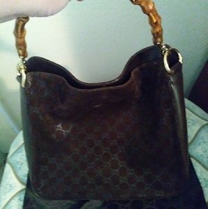 Gucci Bamboo Suede & Leather. Handbag.
